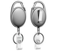 Uniclife 2 Pcs Enrouleur de Badge Rétractable Métal pour Porte-Badge Porte-Clés Rétractable en Métal Boîtier en Metal avec Ressort Acier Inox 55 cm Corde en Nylon Mousqueton Clip Ceinture Anneau Clé