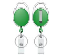 Uniclife 2 Pcs Porte-Badges Enrouleur Rétractables Porte-Clés Rétractable Robuste Boîtier ABS Résistant Ressort Acier Inoxydable Cordon Nylon 61 cm Mousqueton et Anneau pour Clés Vert