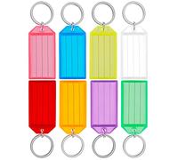 Uniclife 20 Pièces Porte Clés Porte Clef en Plastique de 5 cm avec Étiquettes en Papier Vierge Lignées Couvercles Transparents et Anneaux Fendus Identificateurs d'articles Robustes, 8 couleurs