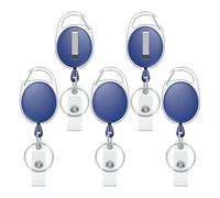 Uniclife 5 Pcs Porte-Badges Enrouleur Rétractables Porte-Clés Rétractable Robuste Boîtier ABS Résistant Ressort Acier Inoxydable Cordon Nylon 61 cm Mousqueton et Anneau pour Clés Bleu