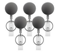 Uniclife 5 Pcs Porte Clé Rétractable Robuste Enrouleurs Badges Métal Très Résistants Porte Badges Boîtier Métallique avec Ressort Inoxydable 70 cm Corde Nylon Clip de Ceinture et Anneau de Clé Petit
