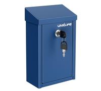 Uniclife Boîte à clés pour l'extérieur, boîte à dons en métal bleu avec serrure à clé, boîtes à suggestions sûres, boîte aux lettres murale avec fente supérieure, coffre à monnaie en acier pour bureau