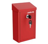 Uniclife Boîte à clés pour l'extérieur, boîte à dons en métal rouge avec serrure à clé, boîte à suggestions sûre, boîte aux lettres murale avec fente supérieure, boîte à monnaie en acier pour la