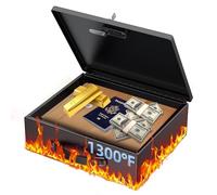 Uniclife Boîte à documents avec serrure à combinaison et à clé, 33 x 27,7 x 10,4 cm, grande boîte métallique verrouillable pour papier A4, coffre-fort ignifuge résistant à l'eau pour objets de valeur