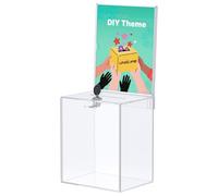 Uniclife Boîte à Dons Acrylique Haute pour Collecte de Fonds, Boîte à Suggestions Transparente avec Fente Serrure, Conteneur de Rangement Plastique pour Votes Collecte Dons Pourboires, 17 x 13 x 20 cm