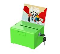 Uniclife Boîte à dons en acrylique avec serrure et support pour panneau, vert avec fente en plastique, boîte à suggestions, boîte à conseils, boîte de rangement pour espèces, boîte de rangement pour