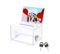 Uniclife Boîte de dons en acrylique avec serrure et porte-bouclier - Boîte à bulletins de vote transparente - Boîte de rangement en plastique pour collecte de fonds - 15,7 x 12 x 10,2 cm