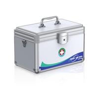 Uniclife Boîte de Médicaments Verrouillable avec Serrure à Clé, Poignée et Bretelle Portable, Coffret de Rangement Sécurisé en Métal pour Médicaments 30x18x19 cm