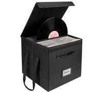 Uniclife Boîte de rangement pour disques vinyles, organisateur LP pliant avec couvercle et poignées, caisse album anti-éclaboussures pour 120 disques, support noir, 33 × 33 × 33