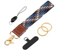 Uniclife Bracelet Porte-clés Élastique, Porte-clés Tressé pour Clés de Voiture et Badges, avec 2 Anneaux, Attache et Lanière pour Téléphone, Bracelet Mignon pour Hommes et Femmes (Denim Multicolore)