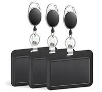 Uniclife Lot de 3 Porte Badge Coulissant Étui Plastique Dur Horizontal Noir Porte-Clés avec Fenêtre Transparente Porte Carte Navigo pour Bureau École Carte de Crédit d'Identité et Permis de Conduire