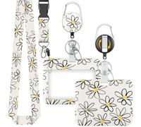 Uniclife Porte-badge Coulissant Floral Boîtier en Plastique Blanc Fleur avec Mousqueton à Enrouleur Rétractable et Sangle Amovible Porte-carte Horizontal Protecteur Tendance pour Femme Enseignante