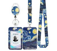 Uniclife Porte Badge Coulissant La Nuit étoilée Plastique Enrouleur de Badge Rétractable Mousqueton Lanière Détachable Porte Carte Navigo Vertical Gaufré Travailleur Infirmier Enseignant