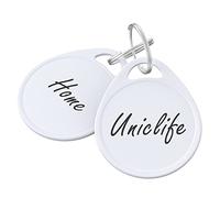 Uniclife Porte Clés Porte Clef en Plastique avec Étiquettes en Papier Vierge Lignées Couvercles Transparents et Anneaux Fendus Identificateurs d'articles Robustes (Plastique Rond(50 Pcs))