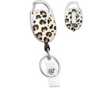 Uniclife Porte-Clés Rétractable Mignon, Porte-Badges Rétractables à Imprimé Léopard, Anneau de Clé Rétractables, Clip de Badge Rétractable pour Clés Carte d'Identité, Dévidoir Badge Robust Mousqueton