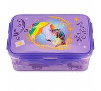 Unicorn Academy Boîte à déjeuner pour enfant avec compartiments et fermeture à clip, boîte à goûter Bento en plastique pour maternelle, l'école et les déplacements, robuste et facile à ouvrir