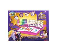 Unicorn Academy Spray Pen Set Deluxe | Kit de peinture aérographe de bureau avec 12 stylos à souffler et 16 pochoirs | Kit de bricolage créatif avec stylos pulvérisateurs pour enfants | Spray & Create