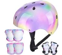 Unicorn Castle Casque Vélo Enfant de 3-8 Ans Enfant Sets Genouillères Coudières Protège-Poignets Réglables Kit de Protection Rollers Skate Trottinette Skateboard