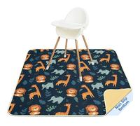 Unicorn Castle Tapis de Chaise Haute Enfant 107x117cm, Tapis Imperméable Lavable Antidérapant, Splash Mat Pliable et Portable pour Divers Repas et Protection du Sol,Dark Blue Giraffe