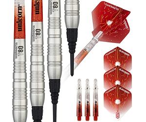 UNICORN Darts Set | Core XL Striker Series Style 4 | 80% Natural Tungsten Barrels | Soft Tip | 22 g