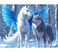 Unicorn Diamond Art Kits Adults, round Drill Diamond Painting Wolf for Beginners, DIY Crystal Art for Adults, 5D Crystal Creations Kit Gifts, Gem Arts and Crafts for Home40x40cm