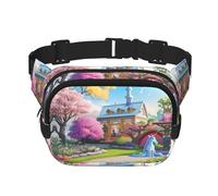 Unicorn Fairy Tale Sac banane carré double couche avec sangle réglable pour activités de plein air, noir, taille unique, Noir , Taille unique