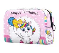 Unicorn Happy Brithday Trousse à maquillage pour femme, trousse de toilette de voyage, grande pochette de maquillage pratique avec fermeture éclair, multicolore, 18.5x7.5x13cm/7.3x3x5.1in, Trousse de