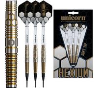 Unicorn | Hexium Style 3 | 90 % tungstène doré Torpedo Barils avec anneaux noirs | Jeu de fléchettes à pointe souple | Vols ultra rapides durables | Points épiques | 23 g