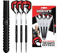 Unicorn Jack Langston | 90 % tungstène avec revêtement PVD noir | Jeu de fléchettes à pointe en acier | The Darts Arbitre | Vols durables et ultra rapides | Points de volute noirs | 22, 24 ou 26 g (24