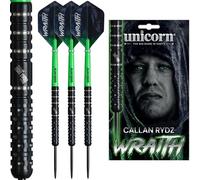 Unicorn Jeu de fléchettes à pointe en acier | Callan « The Riot » Rydz | Wraith | Fléchettes 90 % tungstène | Vols durables et ultra rapides | Points de volute noirs | 25 g