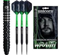 Unicorn Jeu de fléchettes à pointe en acier | Cameron « Cammy » Menzies | Wraith | Barils 90 % tungstène | Vols durables et ultra rapides | Points de volute noirs noirs | 23 g