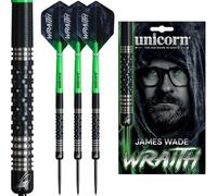 Unicorn Jeu de fléchettes à pointe en acier | James « The Machine » Wade Phase 2 | Wraith | Barils 90 % tungstène | Vols durables et ultra rapides | Points de volute noirs noirs | 20 g