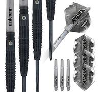 Unicorn Jeu de fléchettes | Noir Style 2 | Corps 90% tungstène avec revêtement en Titane Noir | Pointe en Acier | 23 g