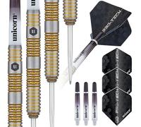 Unicorn Jeu de fléchettes | Style Pro-Tech | Corps en tungstène 90% Naturel avec Accents dorés et Points de Volute | Pointe en Acier