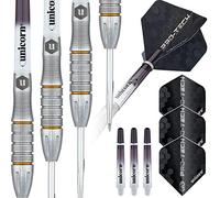 Unicorn Jeu de fléchettes | Style Pro-Tech | Corps en tungstène 90% Naturel avec Accents dorés et Points de Volute | Pointe en Acier