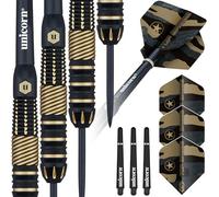 Unicorn Jeu de fléchettes | Top Brass 2 | Corps 100% Laiton usiné avec détails Noirs et dorés et Logo U gravé au Laser | Pointe en Acier | 19 g