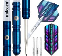 Unicorn Jeu de fléchettes U-Tech | Prodigy Style 1 | Corps 95 % tungstène avec revêtement PVD titane bleu marine et anneaux de préhension usinés avec précision | Vols durables et ultra rapides |