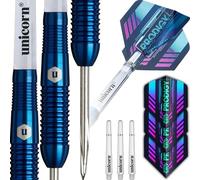 Unicorn Jeu de fléchettes U-Tech | Prodigy Style 2 | Corps 95 % tungstène avec revêtement PVD titane bleu marine et anneaux de préhension usinés avec précision | Vols durables et ultra rapides |