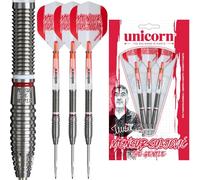 Unicorn | Mensur Suljović | Barils torpilles 95 % tungstène avec anneaux rouges et blancs | Jeu de fléchettes à pointe en acier | The Gentle | Superbes ailettes durables et ultra grandes ailes |