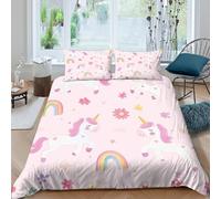 Unicorn motif Ensemble De Literie Résistante Microfibre résistante 3 Pièces 3D Effet Cartoon whimsical style Linge de Lit avec Taie d'oreiller Hypoallergique for Chambre de garçons Single（135x200cm）