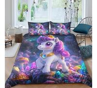 Unicorn princess Ensemble De Literie Imprimé en 3D Microfibre résistante 3 pièces Fantaisie magical style Housse de Couette avec Fermeture Éclair Super Douce for Chambre de garçons Single（140x200cm）