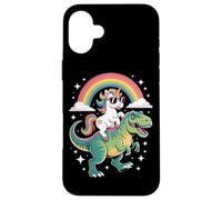 Unicorn Riding T Rex Rainbow Dinosaur with Stars Coque pour iPhone 16 Plus