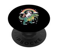 Unicorn Riding T Rex Rainbow Dinosaur with Stars PopSockets PopGrip Adhésif