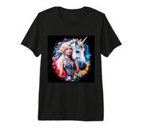 Unicorne Magique avec Une Belle Femme T-Shirt Haut de Gamme