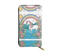 Unicorns by the river Portefeuille long en cuir imprimé - Portefeuille personnalisé tendance, plusieurs emplacements pour cartes et poche pour pièces de monnaie, noir, taille unique, Noir/blanc, One