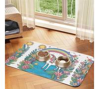 Unicorns by the River Tapis d'alimentation antidérapant en cuir absorbant pour animal domestique Séchage rapide Imperméable Lavable 30 x 45 cm