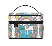 Unicorns by the river Trousse de maquillage de voyage portable pour femme Grande capacité 22,9 x 16,5 x 15,7 cm