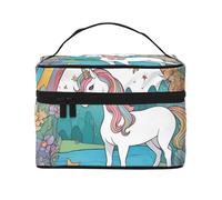 Unicorns by the River Trousse de maquillage de voyage pour femme (22,9 x 16,5 x 15,7 cm) portable grande capacité sac de rangement pour filles, noir, One Size
