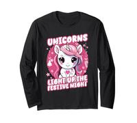 Unicorns Light Up Festive Night Christmas Mystical Creatures Manche Longue