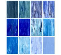 Unicoshape Lot de 12 feuilles de verre vitrail, 15,2 x 10,2 cm, verre cathédrale, verre d'art, carreaux de mosaïque pour travaux manuels, (bleu mélangé)